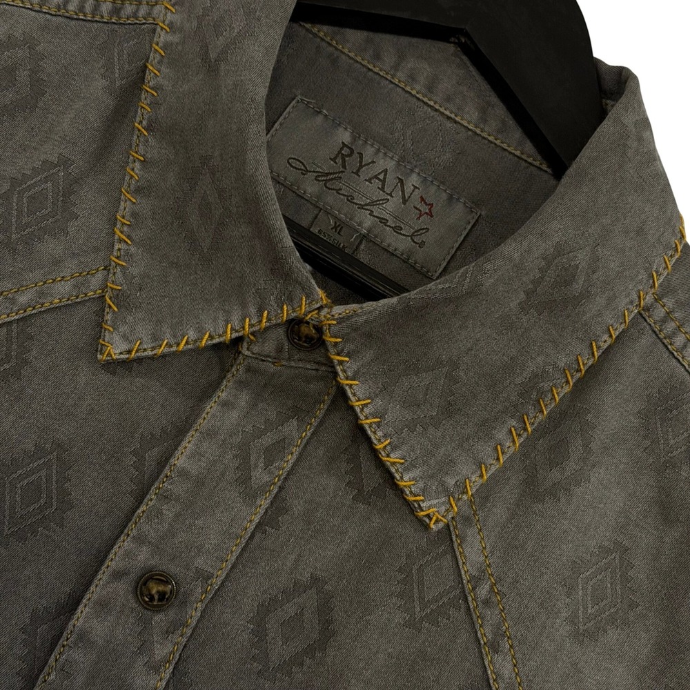 Ryan Michael Mens XL Gray Rodeo Jacquard Diamond Snap Shirt Western Silk Blend